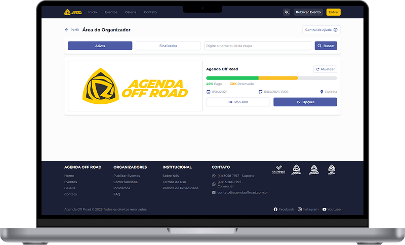 Mockup de um Macbook mostrando a tela de organizadores
